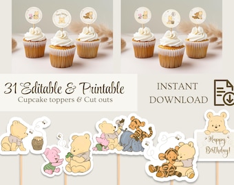 Winnie the Pooh Cake Topper: First Birthday Party Decor (Digital Download)