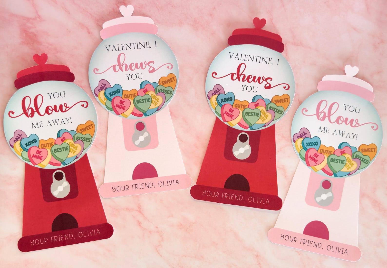 Bubblegum Valentine Cards I Chews You Printable (digital Download) Etsy