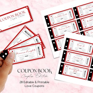 Couples Coupon Book, Anniversary Gift, Customizable Love Vouchers (Digital Download)