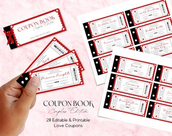 Couples Coupon Book, Anniversary Gift, Customizable Love Vouchers (Digital Download)