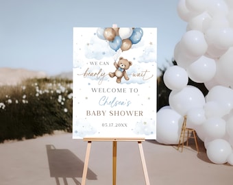 Editable Bear Baby Shower Welcome Sign: Blue Balloons (Digital Download)
