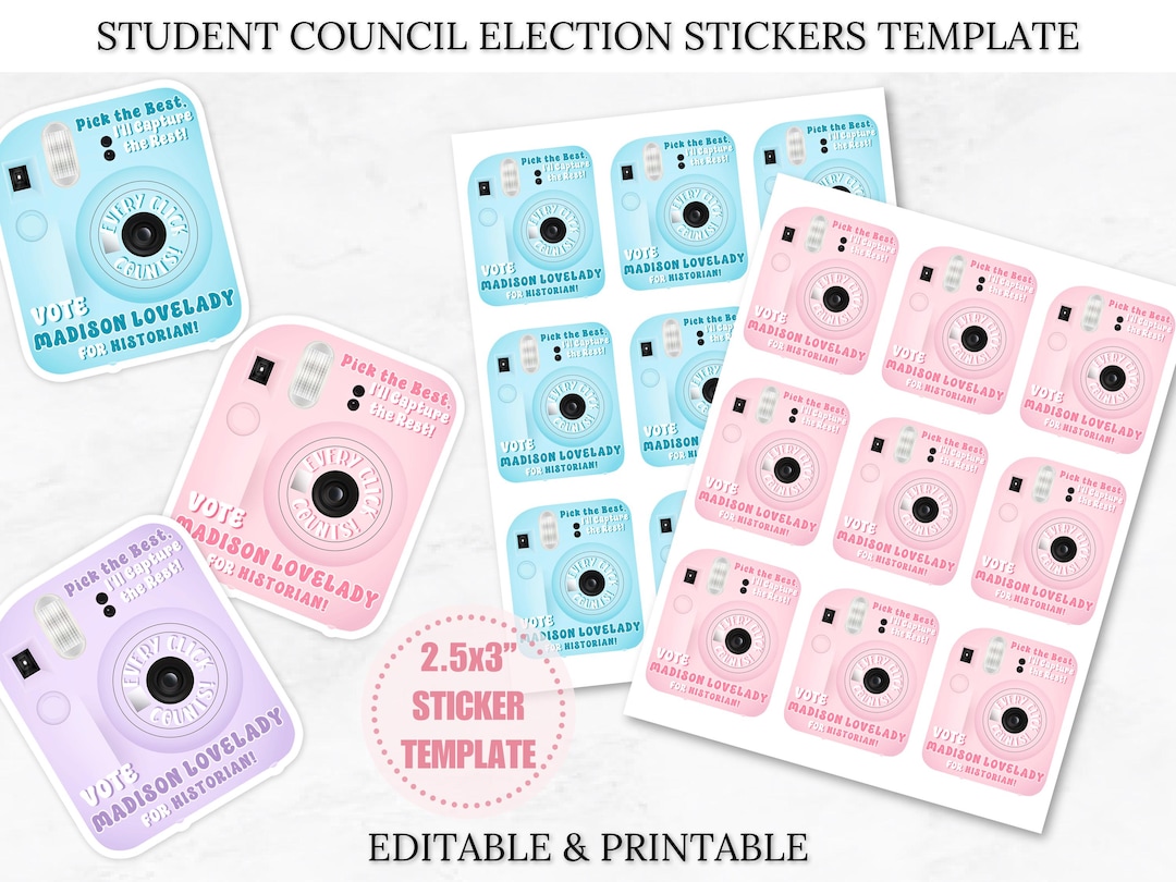 Student Council Election Stickers, Camera Design (digital Download) - Etsy