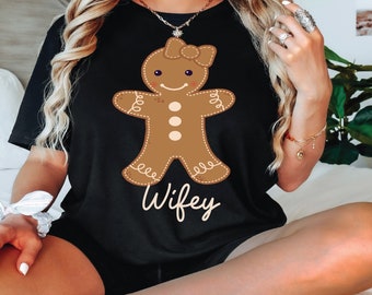 Camisetas navideñas familiares personalizadas con diseño de pan de jengibre, camisetas navideñas a juego para parejas, camisetas navideñas para el Sr. y la Sra., camisetas familiares a juego 182