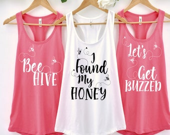 Bachelorette Party Tank Tops, Bee Tank Tops, Bee Themed Party, Bride to Bee Shirts, Queen Bee Tank Tops ,Wedding Let&#39;s Get Buzzed Shirts,