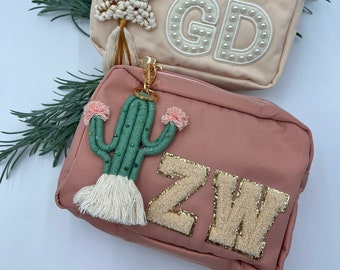Personalized Makeup Bags, Boho Cactus Keychain,, Nylon and Velvet Bags, Bridesmaid Gift, Graduation Gift, Mother&#39;s Day Gift, Christmas Gift