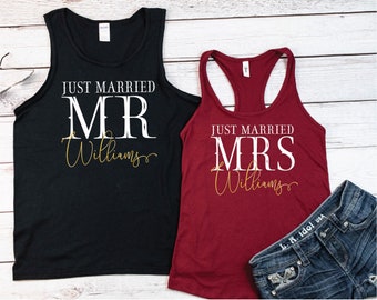 Magliette personalizzate "Just Married", magliette "Mr and Mrs", magliette "Luna di miele", magliette "Nozze 2025", magliette abbinate "Just Married" per coppie