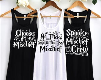 Halloween-Tanktops mit frechen Motiven, passende Familien-Shirts für Halloween, Zauberer- und Hexen-Shirts, Halloween-Urlaubs-Shirt