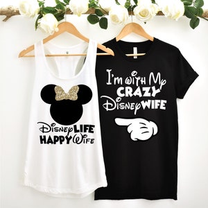 Minnie and Mickey Matching Shirts, Couples shirts,  Life Happy Wife, Wedding shirts, Matching Funny Shirts, theme park shirt, Bachelorette