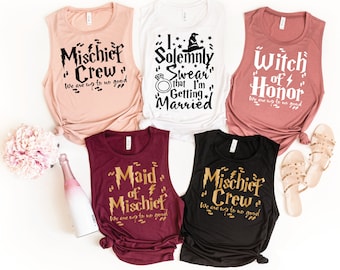 I found A Keeper Tank Top, Mischief Crew Shirts, Wizard Themed bachelorette, Witch of Honor, Keeper and Catch shirts, Bride's Witches MIL9