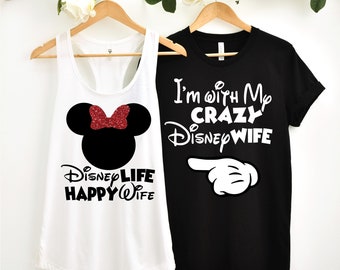 Couples Family Matching Shirts, Disney Life Happy Wife, Disney Family Vacations shirts, Matching Funny Shirts, Minnie and Mickey