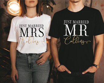 Magliette Just Married, Magliette Mr e Mrs, Magliette Honeymooning, Magliette Wedding 2025, Magliette Just Married Matching per coppie, Magliette per coppie