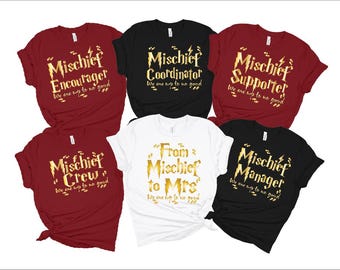 Mischief Crew Shirts, Mischief Coordinator, From Mischief To Mrs,  Wizard Themed bachelorette, Witch of Honor, Bride's Witches, MIL9
