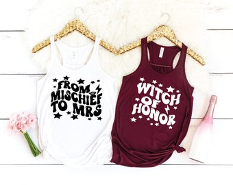 I found A Keeper Tank Top, Mischief Crew Shirts, Wizard Themed bachelorette, Witch of Honor, Keeper and Catch shirts, Bride's Witches tees