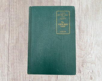 1910 Lady of the Lake by Walter Scott, Helen E. Bacon, Vintage Green Book, Home Decor