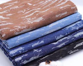 Dubbelzijdige denim katoenen stof gewassen denim zwarte denim gescheurde denim DIY-kledingtassen per halve meter