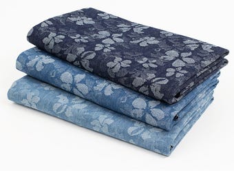 Tela vaquera jacquard con estampado de flores azules para chaqueta, camisa, falda, pantalón y ropa. Tela vaquera por media yarda