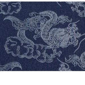 Dragon jacquard washed treated denim fabric handmade diy jacquard texture jacket fabric by half meter