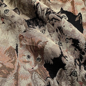 Abstract Oil painting jacquard 3D Cat stiff silhouette designer fabric spring autumn vest jacket half skirt bag fabric By Half Meter