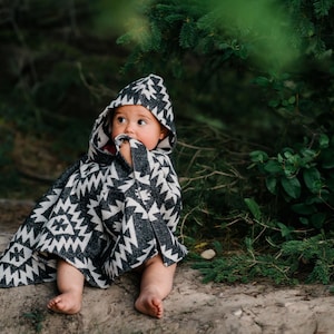 Mini Poncho | ISLA - Poncho dla malucha - Poncho dla niemowląt - Poncho Carseat - Aztec - Południowy zachód - Geometryczny