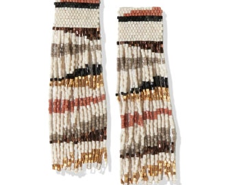 Belle Angled Stripes Beaded Fringe Earrings