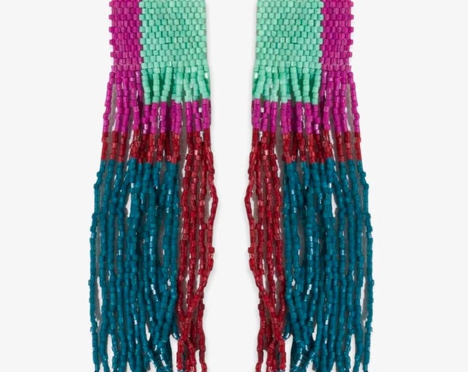Belle Geo Shapes Beaded Fringe Earrings Mint Multicolor