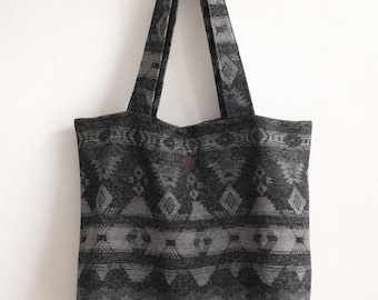 Upcycled Boho Tote Bag – Geometric Print Travel Weekender