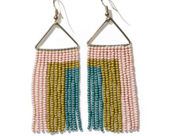 Whitney Rectangles Beaded Fringe Earrings