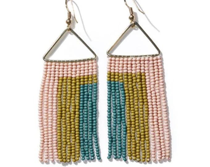 Whitney Rectangles Beaded Fringe Earrings