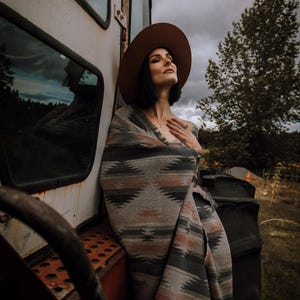 Tofino Beach Blanket | DUSTY ROSE - Beach Blanket - Aztec Boho Throw, Camping Blanket Scarf, Southwest image 5