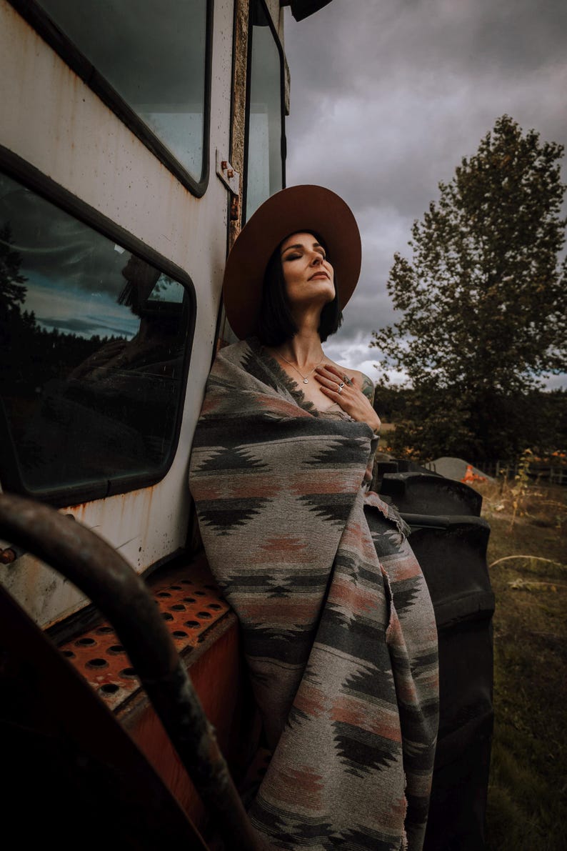 Tofino Beach Blanket | DUSTY ROSE - Beach Blanket - Aztec Boho Throw, Camping Blanket Scarf, Southwest image 5