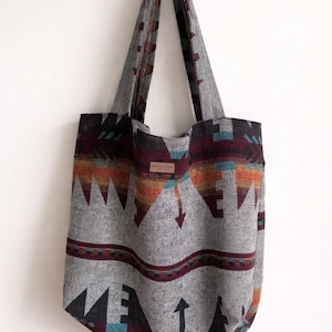 Aztec Print Tote Bag | Upcycled Boho Beach Bag