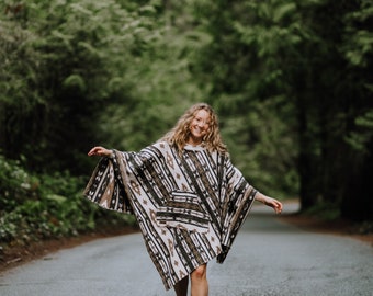 Poncho | OUTBACK - Aztec - Southwest - Navajo - Geometric - Shawl - Poncho with Hood - Modest Maverick - Surf - Unisex