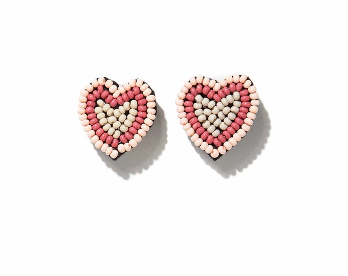 Rose Heart Beaded Post Earrings