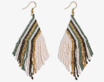 Haley Falling Lines Beaded Fringe Earrings