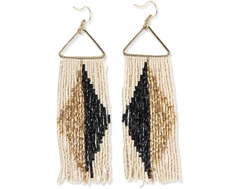 Erica Split Diamond Beaded Fringe Earrings