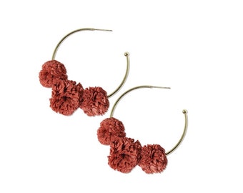 Rita Raffia Poms Hoop Earrings