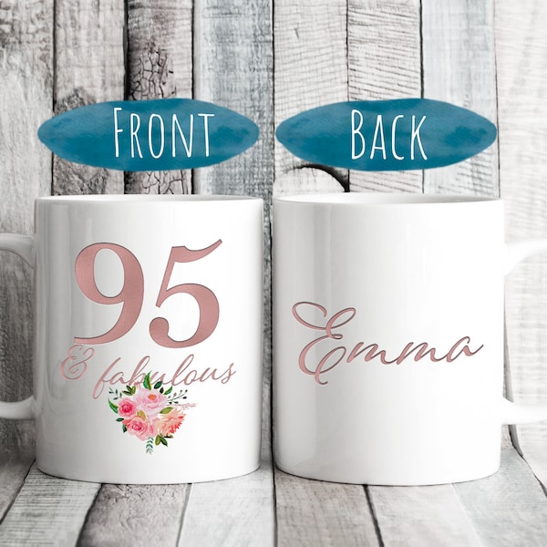 95th Birthday Gift for Her - 95 and Fabulous Coffee Mug for Women, Personalized Gifts Bday Happy Birthday, Cute Present Ideas for Her Girl