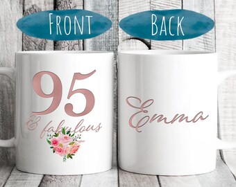 95th Birthday Gift for Her - 95 and Fabulous Coffee Mug for Women, Personalized Gifts Bday Happy Birthday, Cute Present Ideas for Her Girl