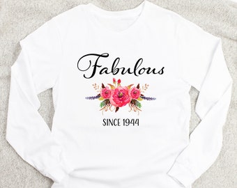 80th Birthday Gifts for Women - Fabulous since 1944 Long Sleeve Tee, Present for 80 Year Old Female Mom Nana Grandma Born in 1944 Turning 80