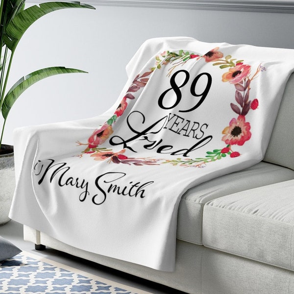 Personalized 89th Birthday Gifts for Women - 89 Year Old Female - 89 Years Loved Throw Blankets for Her Mom Grandma Sherpa Fleece Blanket