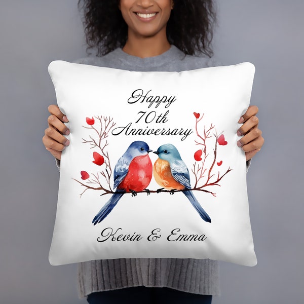 Personalized Happy 70th Anniversary Pillow, Wedding Gifts for Her Him 70 Years Romantic Present Wife Husband, Throw Pillows Case w/ stuffing