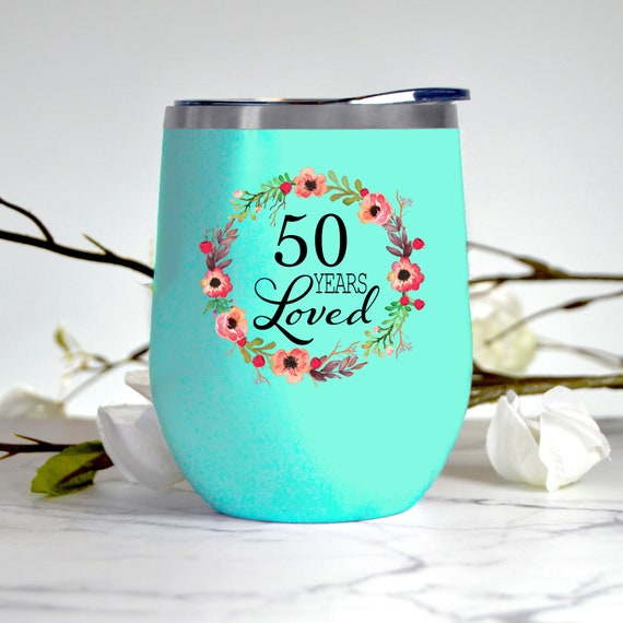 Regalos de 50 cumpleaños para mujeres Regalo para mujeres de 50 años 50 años  amado Copa de vino para esposa, su madre, hermana, tía, vaso de vino sin  tallo -  España