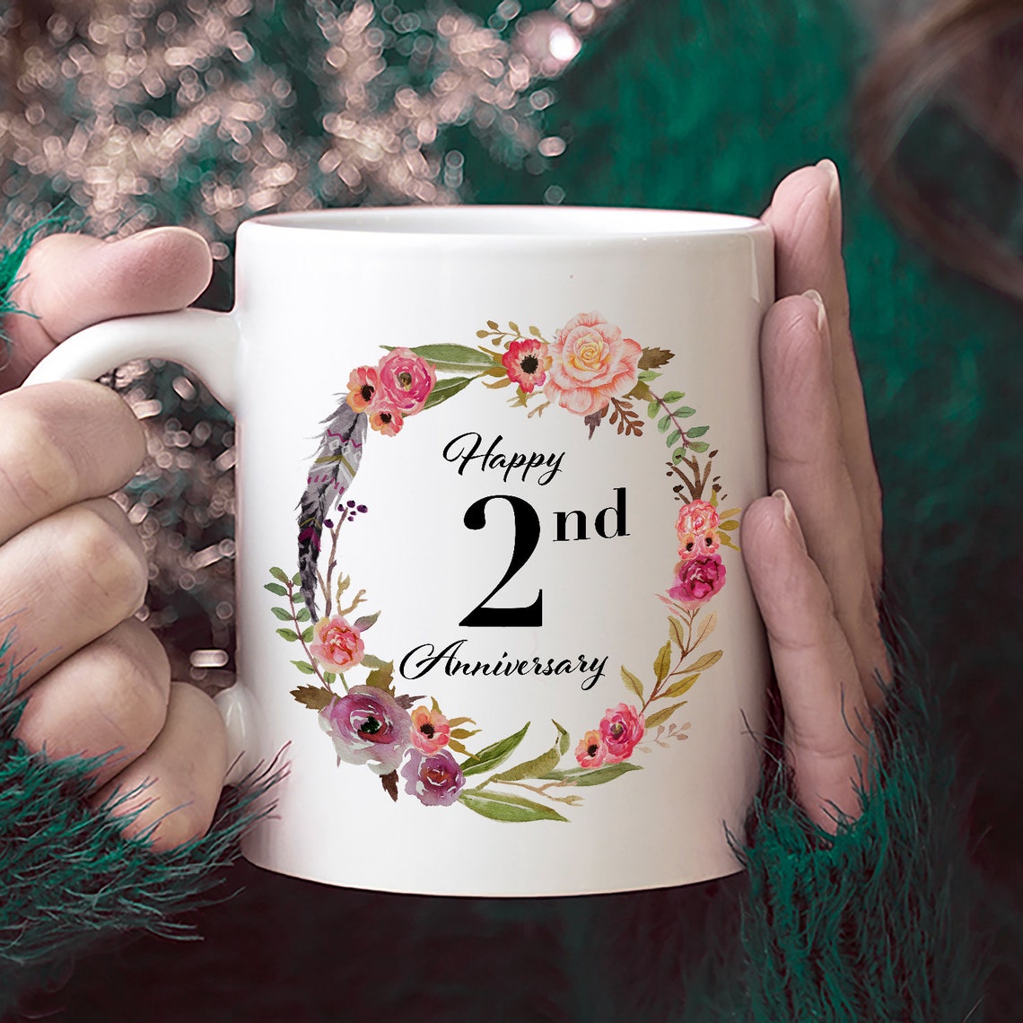 Happy 2nd Anniversary Gifts for Her Coffee Mug White Unique Etsy