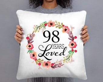 16x16 Flowers Design 98th Years Old Gifts Store Loved Men Women 98 Years Old Floral 98th Birthday Throw Pillow Multicolor 