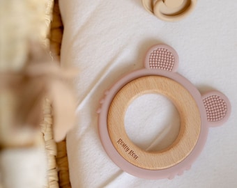 Personalised Wooden Teether | Wooden Silicone Teething Toy