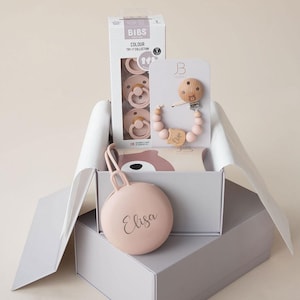 BIBS Gift Box | Baby's First Pacifier Pack & Holders Set | Personalised