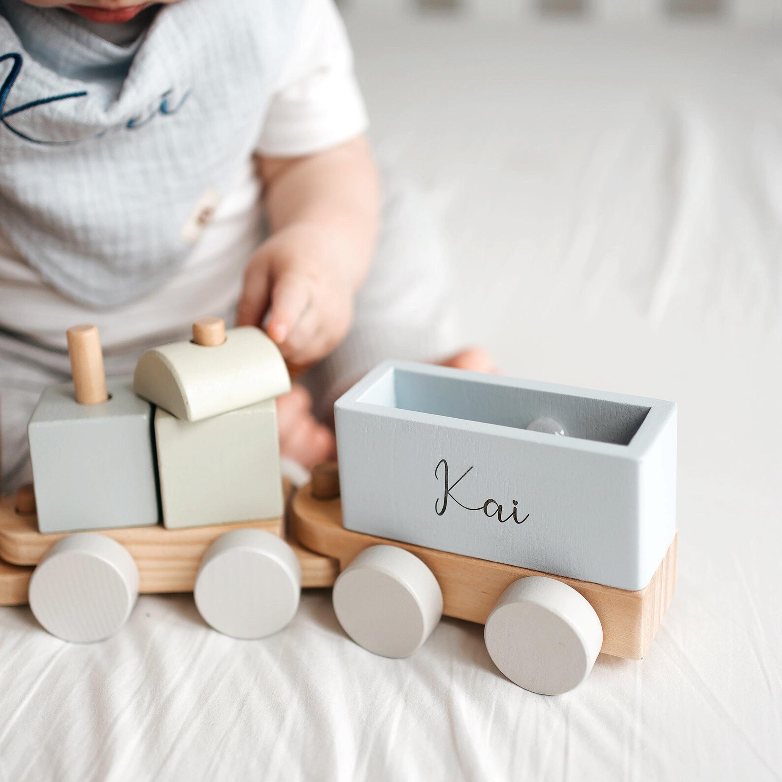 Personalised Wooden Blocks Train Set: Pastel Baby Toy, 1st Birthday ...
