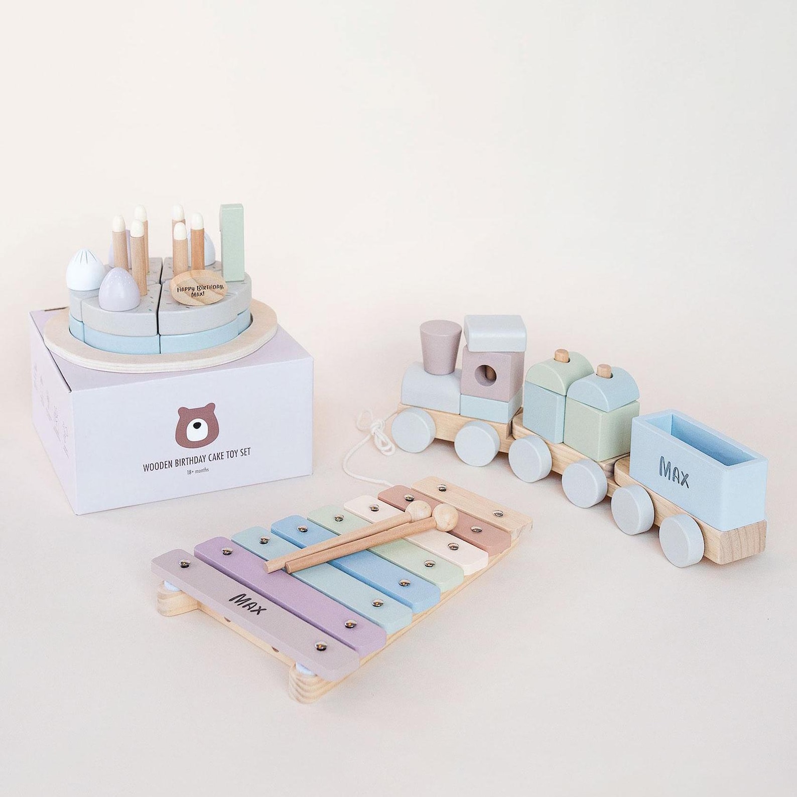 Personalised Wooden Blocks Train Set: Pastel Baby Toy, 1st Birthday ...