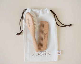 Natural Beechwood Hairbrush & Comb Set | Personalised