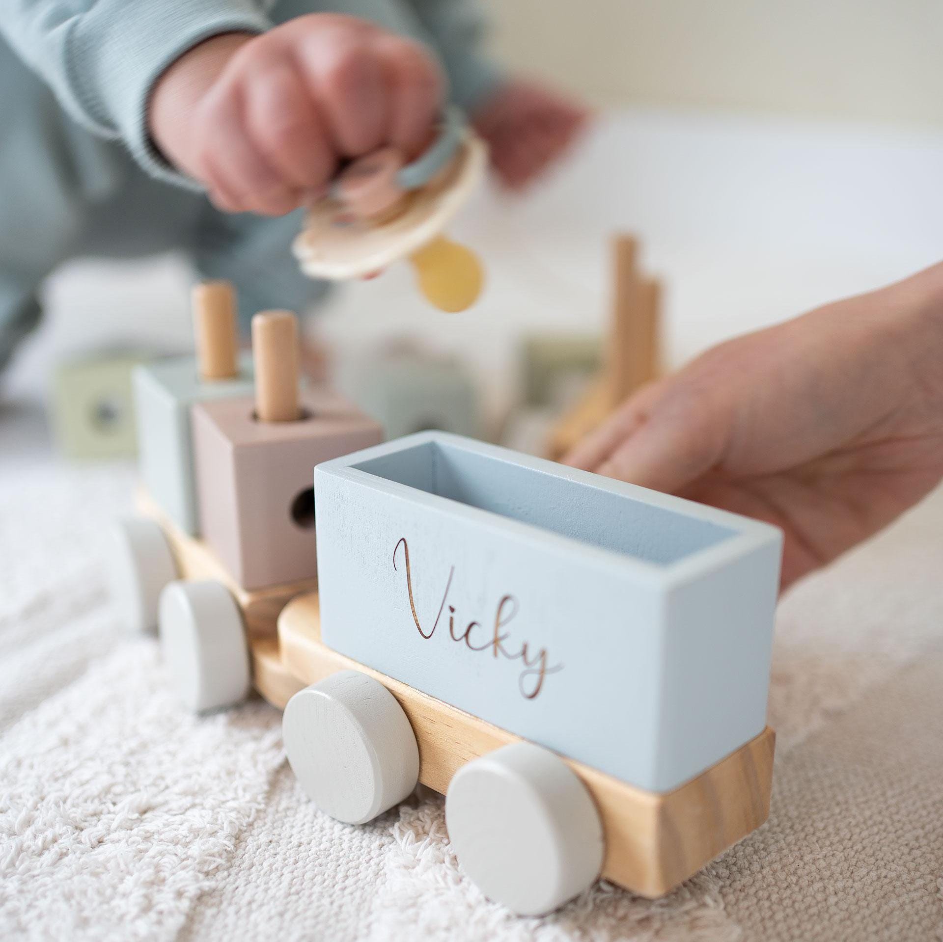 Personalised Wooden Blocks Train Set: Pastel Baby Toy, 1st Birthday ...